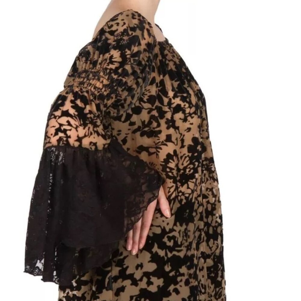 Joseph Ribkoff Taupe Black Burnout Velvet Tunic 173536 Top NWT 8